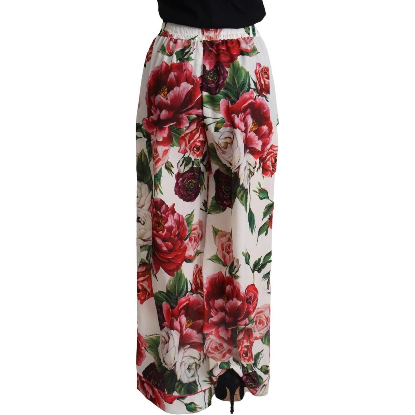 Dolce & Gabbana Elegant Floral Wide Leg Pants white-floral-print-mid-waist-wide-leg-pants