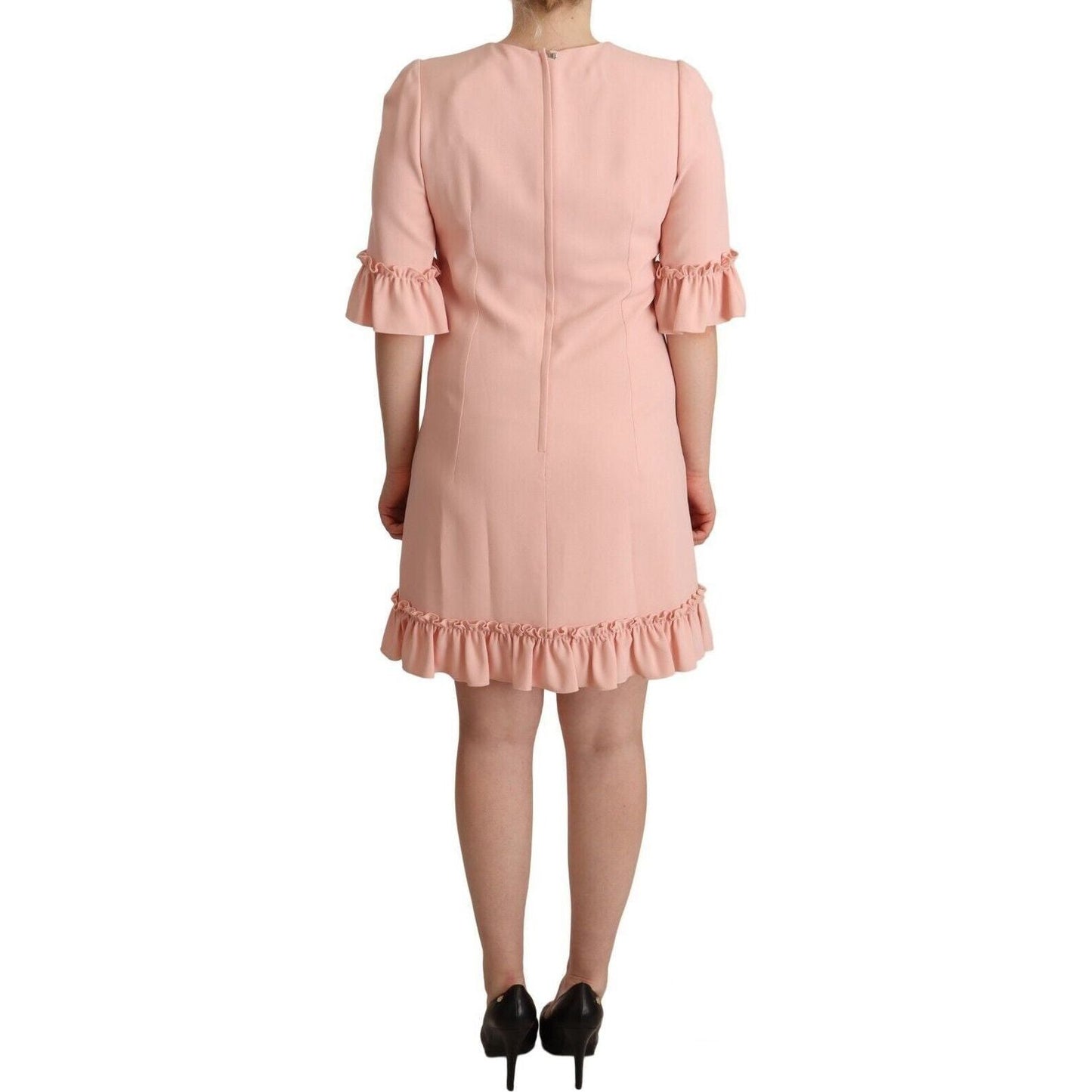 Dolce & Gabbana Ruffled Sleeve Sheath Dress in Pink WOMAN DRESSES pink-ruffled-sleeves-viscose-sheath-dress