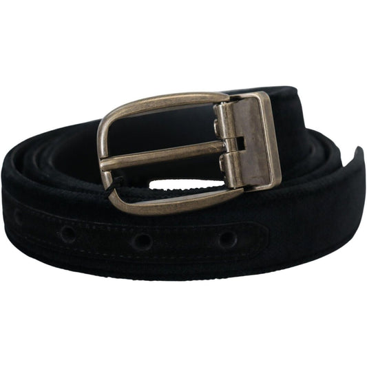 Dolce & Gabbana Elegant Black Leather Belt black-velvet-leather-antique-metal-buckle