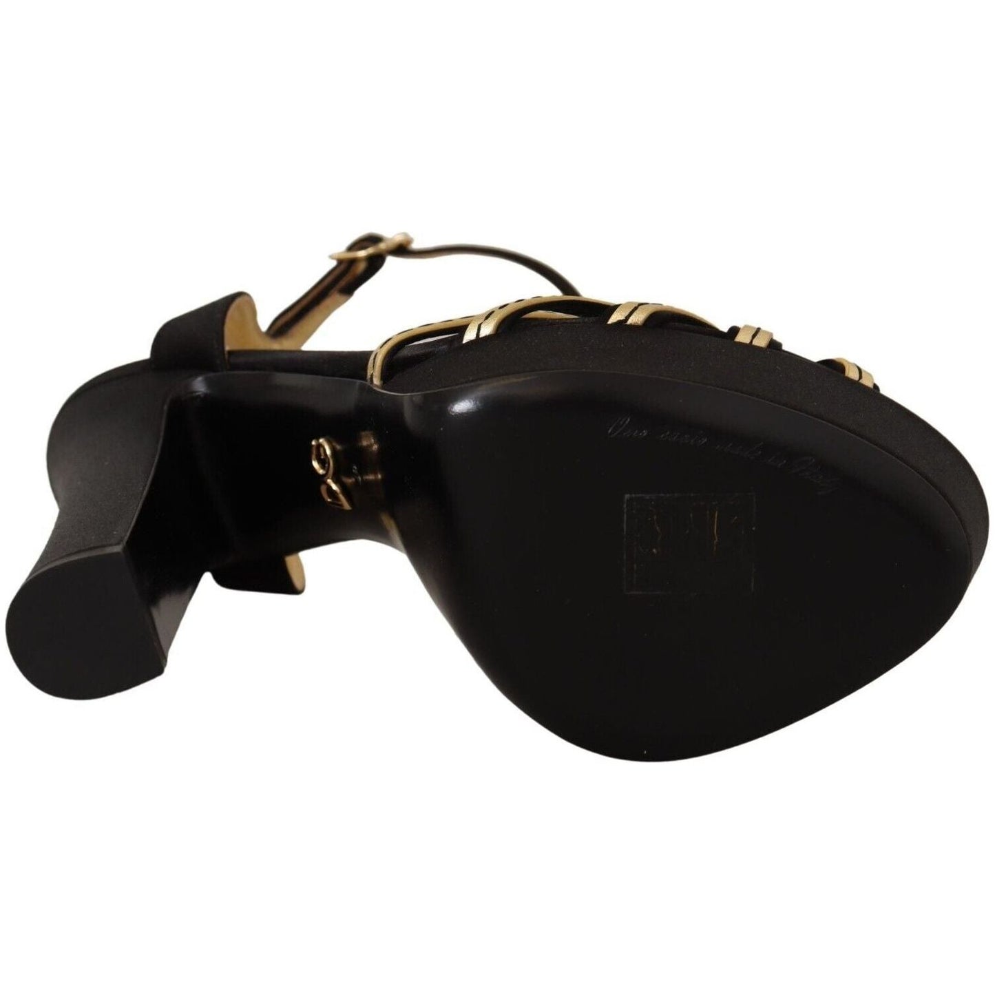 Dolce & Gabbana Elegant Black Gold Ankle Strap Heels Sandals black-gold-viscose-ankle-strap-heels-sandals-shoes