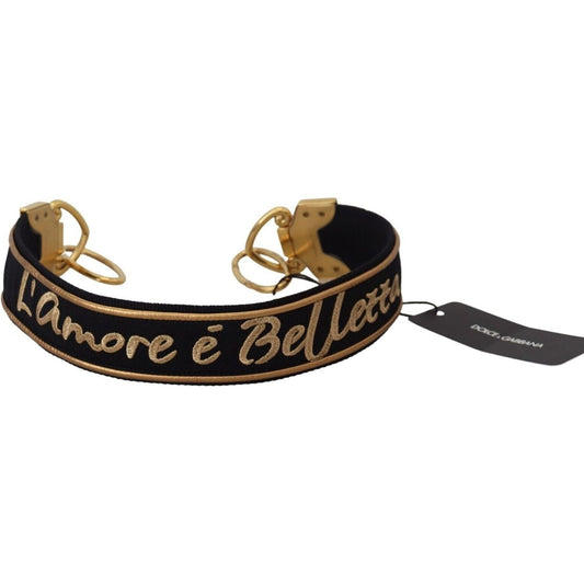 Dolce & Gabbana Elegant Gold Black Shoulder Bag Strap black-gold-logo-print-brass-bag-shoulder-strap