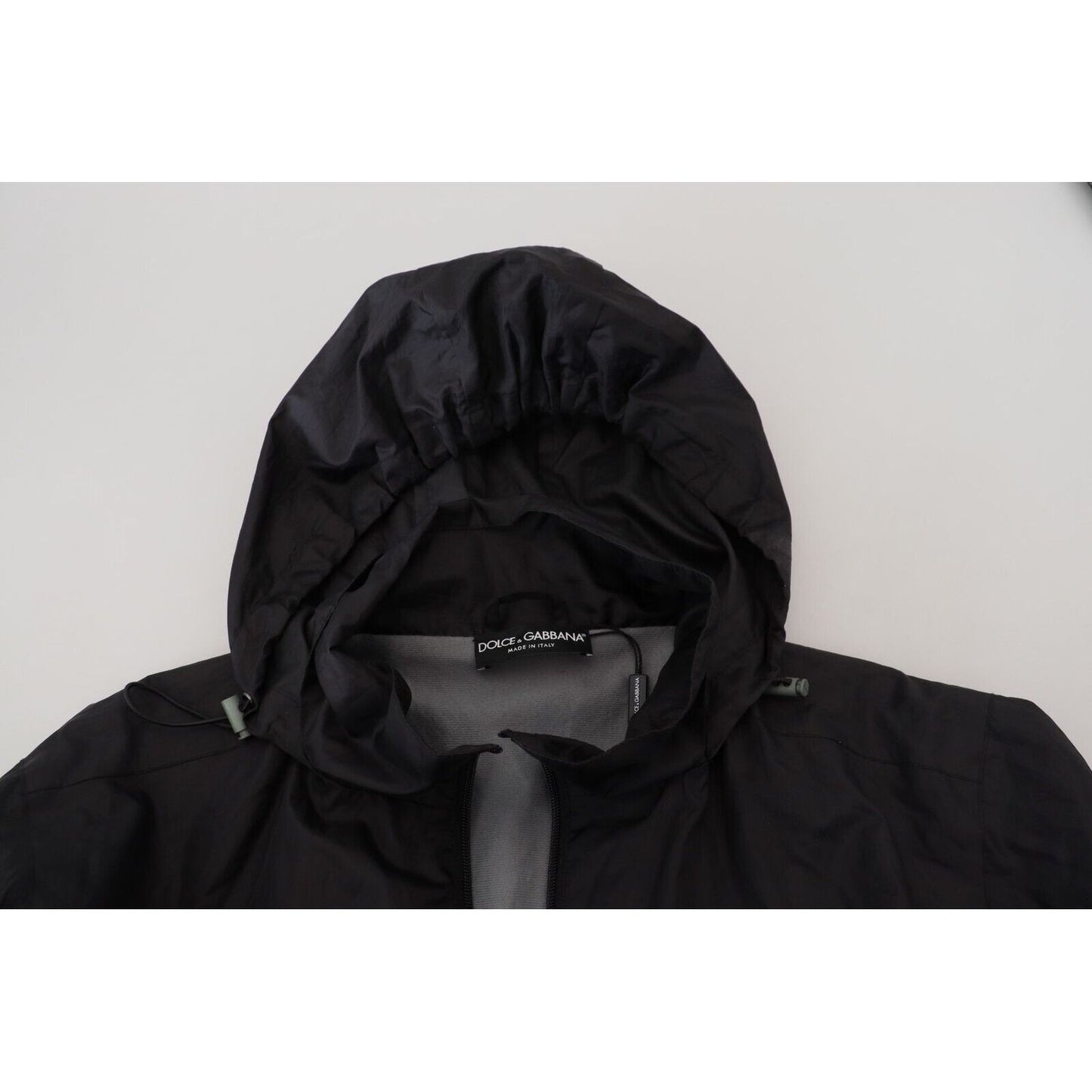 Dolce & Gabbana Sleek Black Nylon Bomber Jacket black-printed-nylon-hooded-bomber-jacket