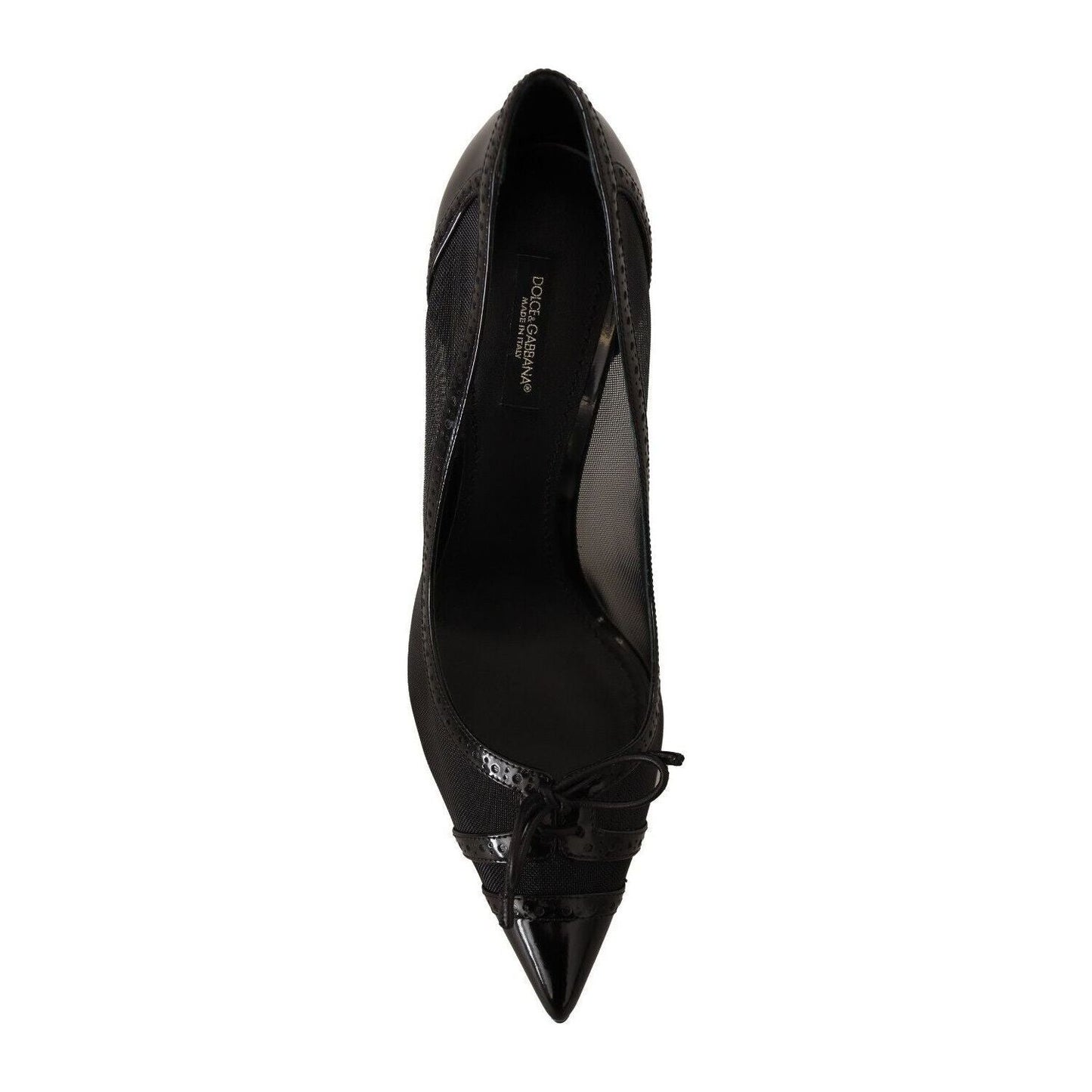 Dolce & Gabbana Elegant Black Mesh Stiletto Pumps black-mesh-leather-pointed-heels-pumps-shoes
