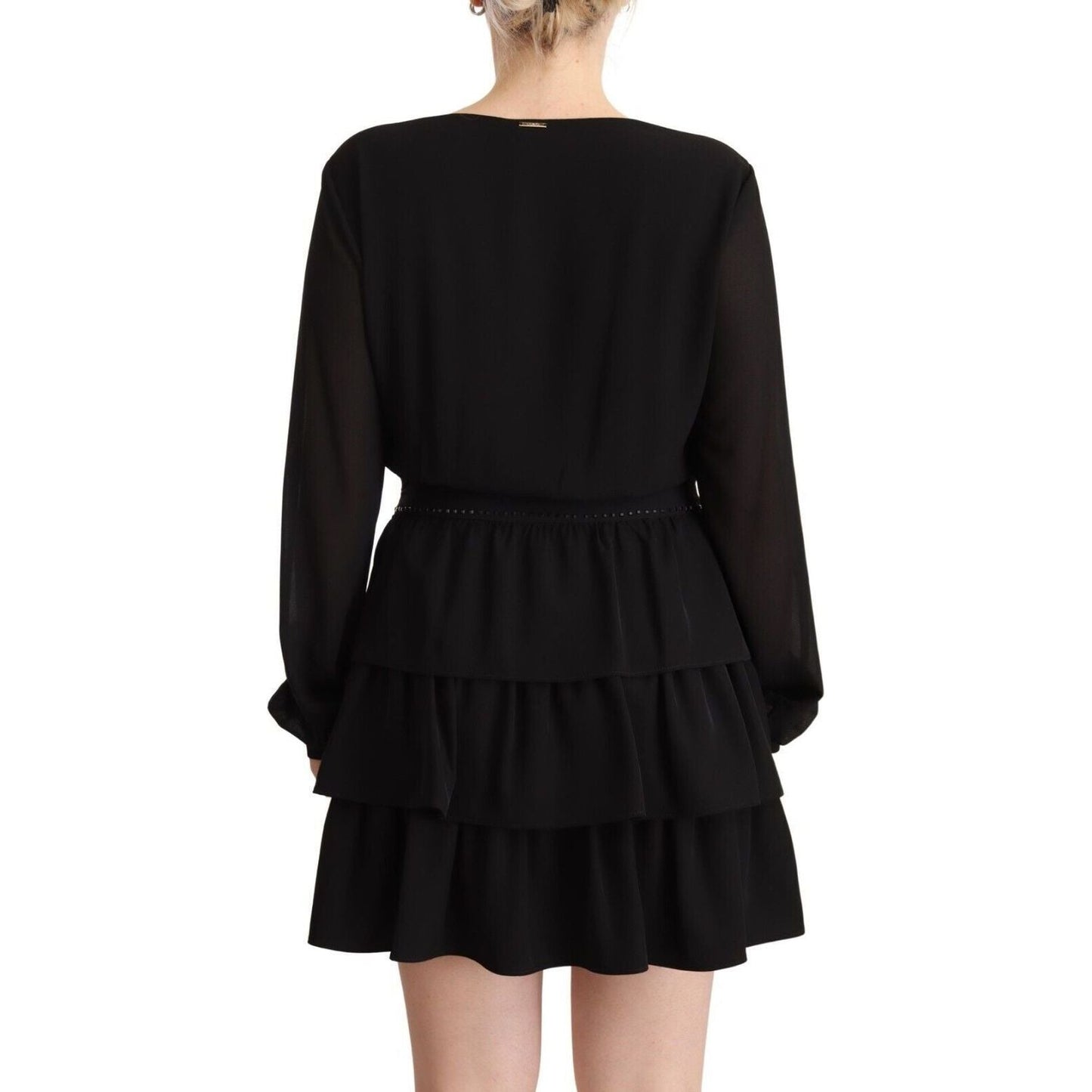 Liu Jo Elegant Black A-Line Mini Dress with Long Sleeves black-polyester-long-sleeves-v-neck-mini-a-line-dress