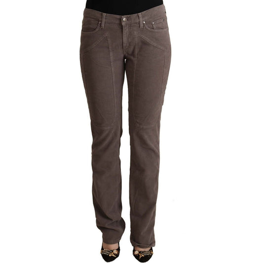 Jeckerson Elegant Skinny Low Waist Cotton Jeans brown-cotton-low-waist-iconic-patches-leg-denim-jeans