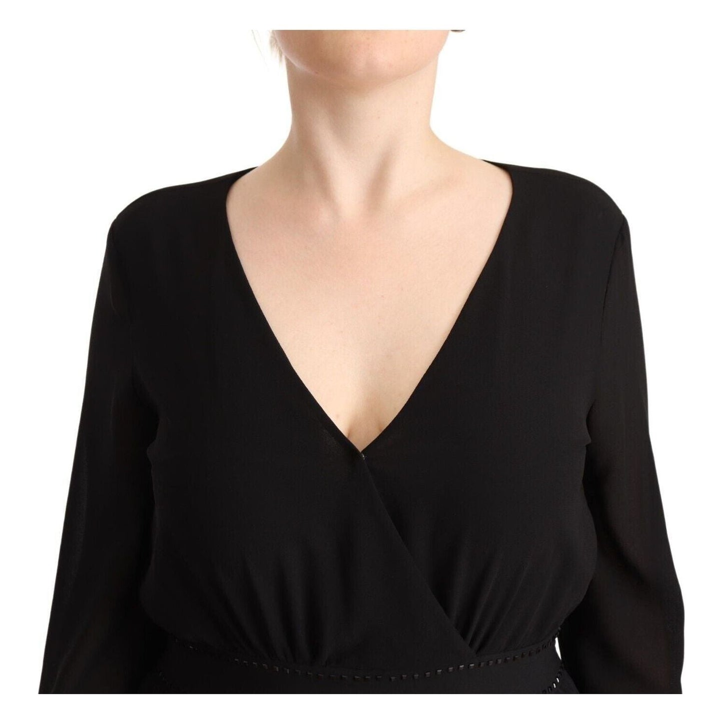 Liu Jo Elegant Black A-Line Mini Dress with Long Sleeves black-polyester-long-sleeves-v-neck-mini-a-line-dress