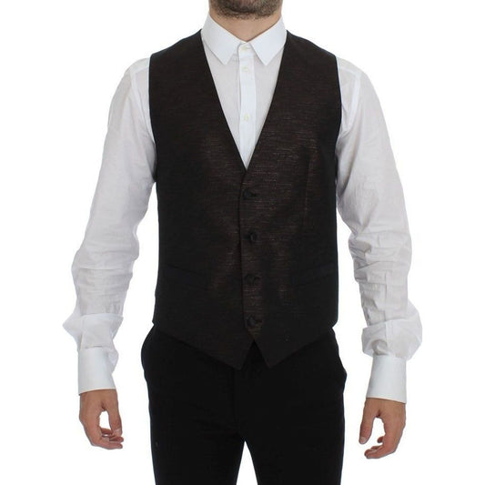 Dolce & Gabbana Elegant Brown Black Wool Blend Dress Vest black-wool-logo-dress-gilet-vest