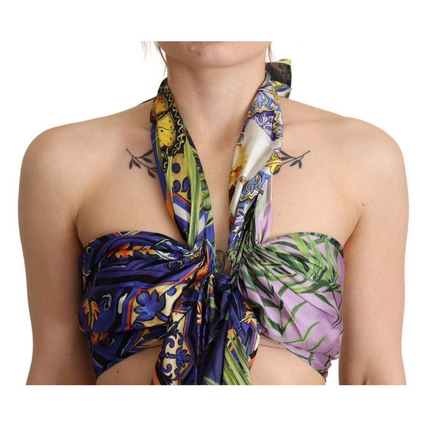 Dolce & Gabbana Sumptuous Silk Halter Cropped Top - Multicolor multicolor-foulard-silk-halter-cropped-top