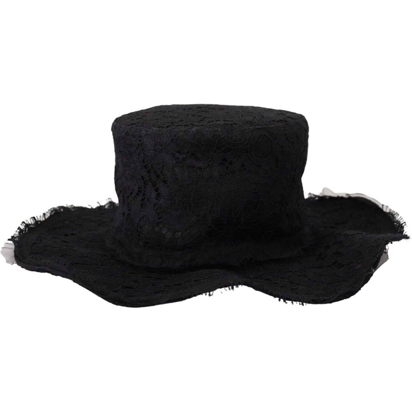 Dolce & Gabbana Elegant Black Top Hat - Timeless Fashion Statement black-floral-lace-wide-brim-top-hat