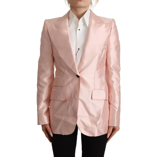 Dolce & Gabbana Elegant Pink Silk Blazer Jacket pink-satin-long-sleeves-blazer-coat-jacket