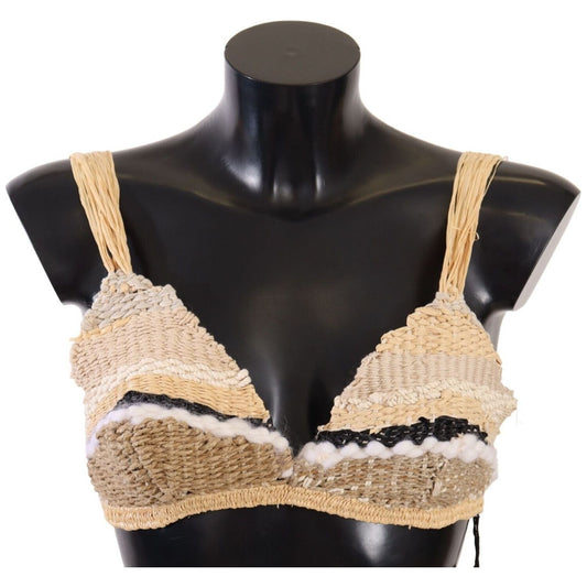 Dolce & Gabbana Chic Beige Crochet Cropped Top WOMAN TOPS AND SHIRTS beige-straw-raffia-woven-crochet-cover-up-top