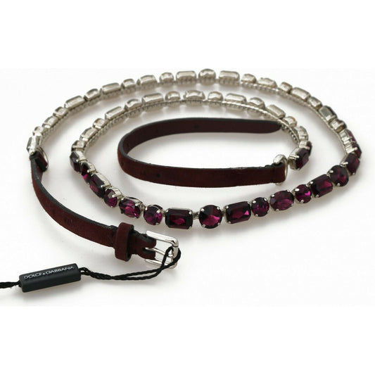 Dolce & Gabbana Elegant Leather Crystal-Embellished Belt WOMAN BELTS brown-leather-purple-crystal-chain-belt