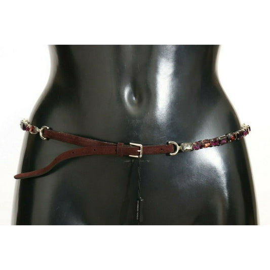 Dolce & Gabbana Elegant Leather Crystal-Embellished Belt WOMAN BELTS brown-leather-purple-crystal-chain-belt