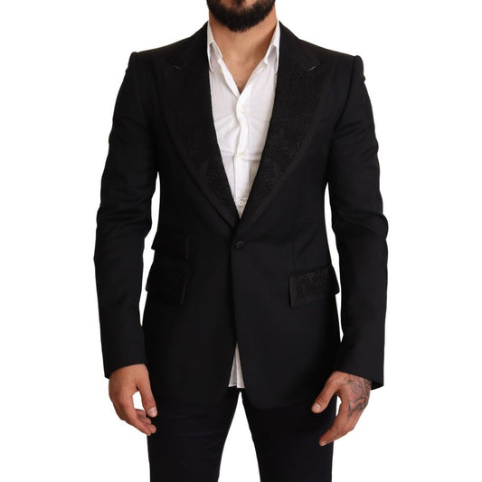 Dolce & Gabbana Elegant Black Slim Fit Blazer Jacket black-slim-fit-one-button-blazer-jacket