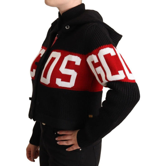 GCDS Chic Black Cashmere Cardigan Jacket black-cashmere-hooded-button-down-logo-cardigan-jacket