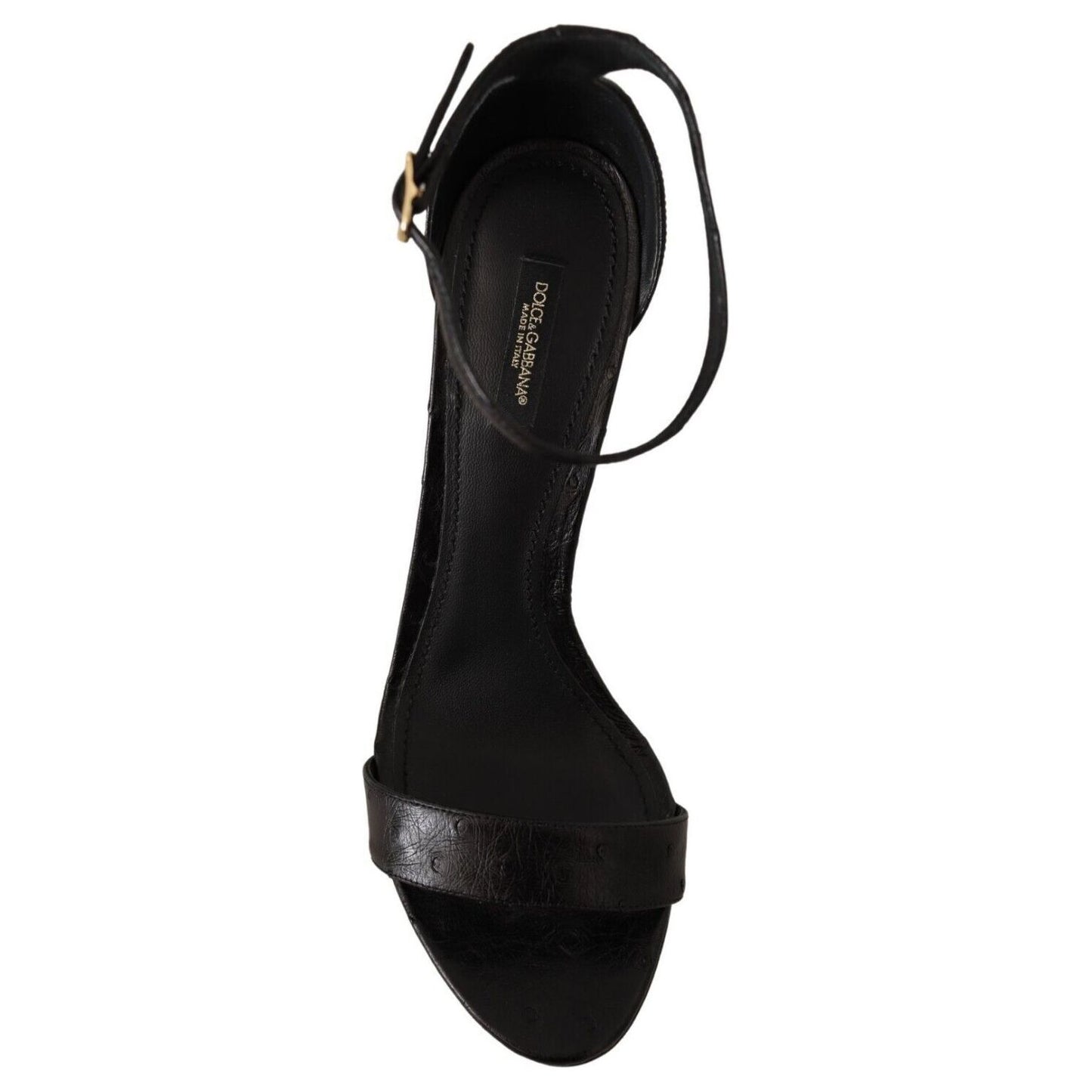 Dolce & Gabbana Elegant Ostrich Leather Ankle Strap Heels black-ostrich-ankle-strap-heels-sandals-shoes