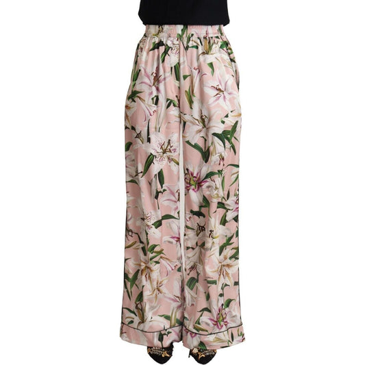 Dolce & Gabbana Elegant Wide Leg Floral Pants pink-lily-mid-waist-wide-leg-pants