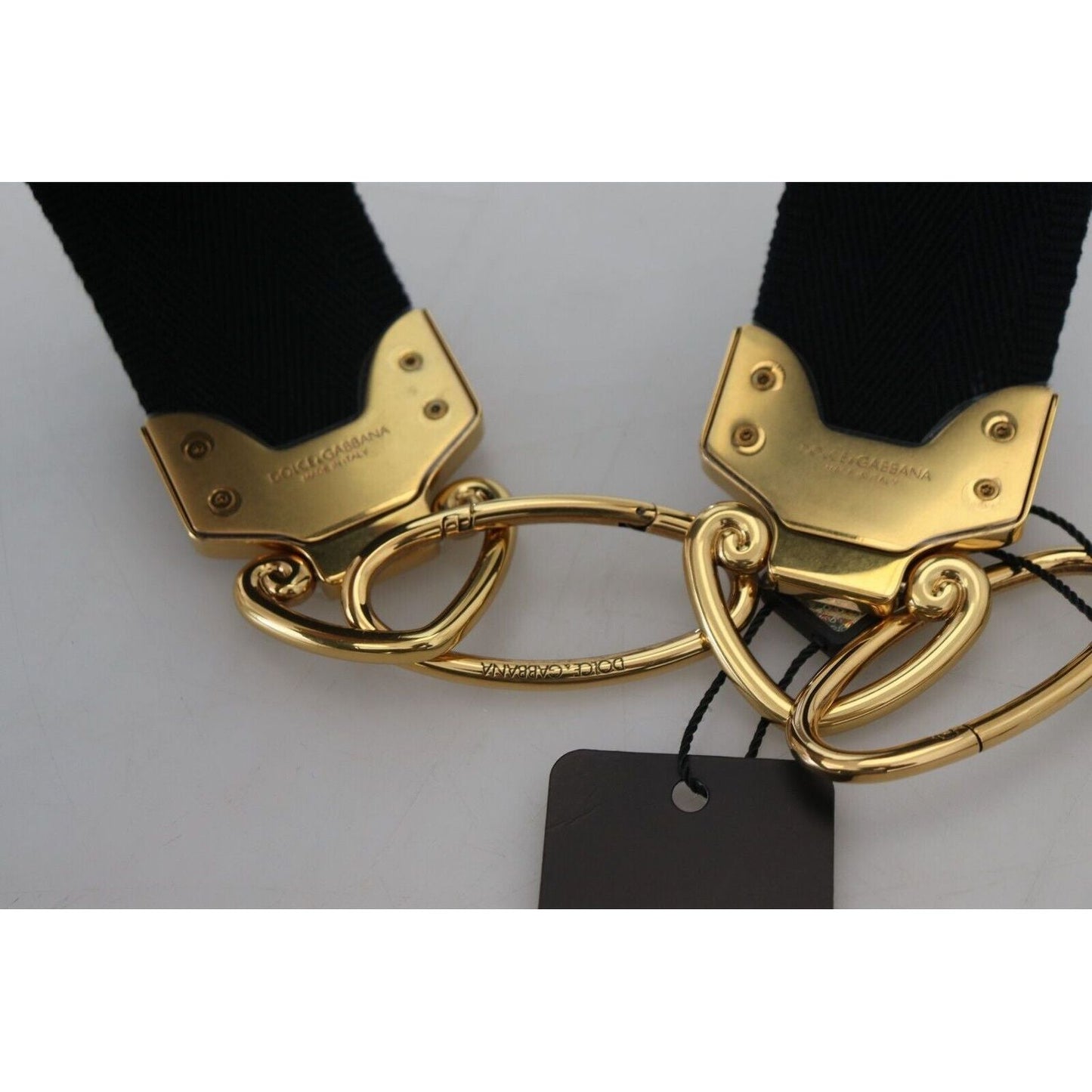 Dolce & Gabbana Elegant Gold Black Shoulder Bag Strap black-gold-logo-print-brass-bag-shoulder-strap