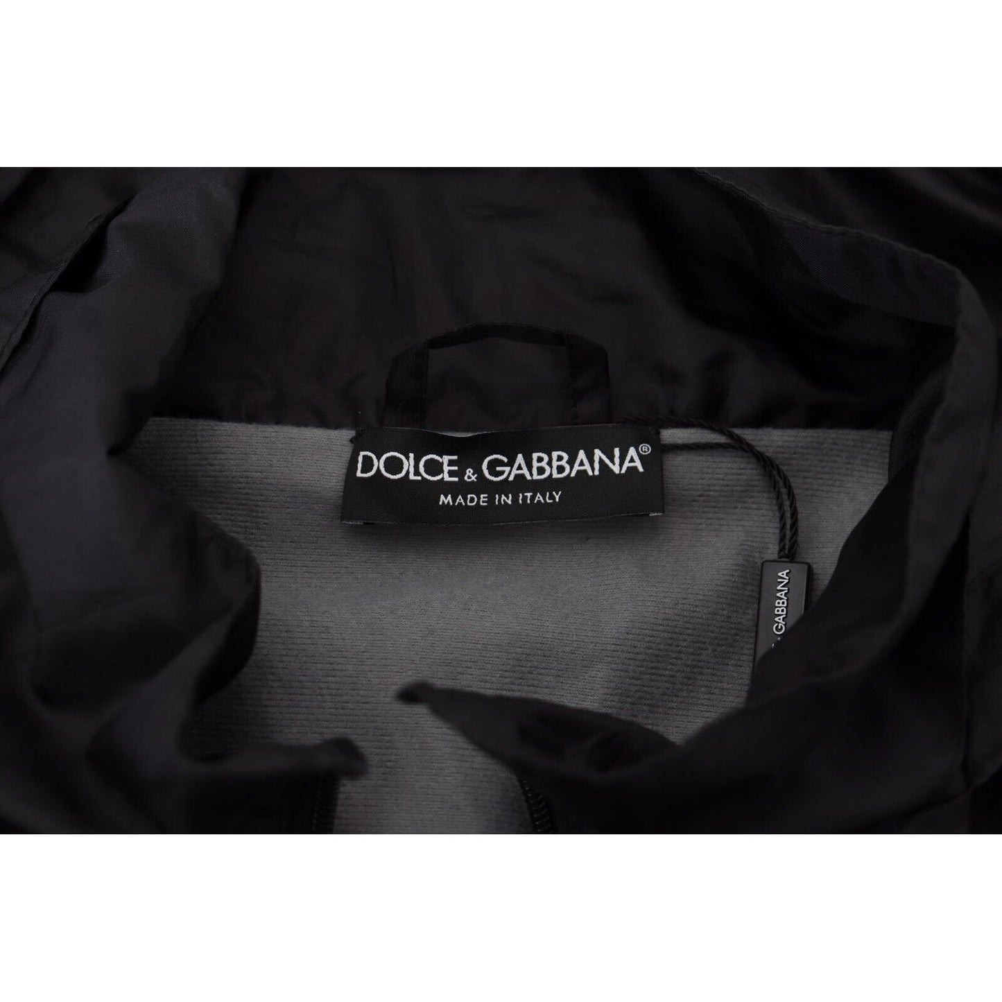 Dolce & Gabbana Sleek Black Nylon Bomber Jacket black-printed-nylon-hooded-bomber-jacket