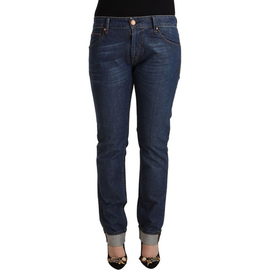 Acht Elegant Mid Waist Skinny Denim dark-blue-cotton-slim-fit-folded-hem-denim-jeans