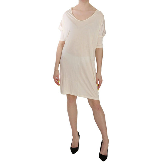 Costume National Chic Cream A-Line Elbow Sleeve Dress WOMAN DRESSES cream-round-neck-knee-length-dress