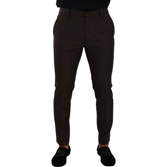 Dolce & Gabbana Elegant Brown Striped Woolen Men's Trousers brown-striped-wool-formal-trouser-dress-pants