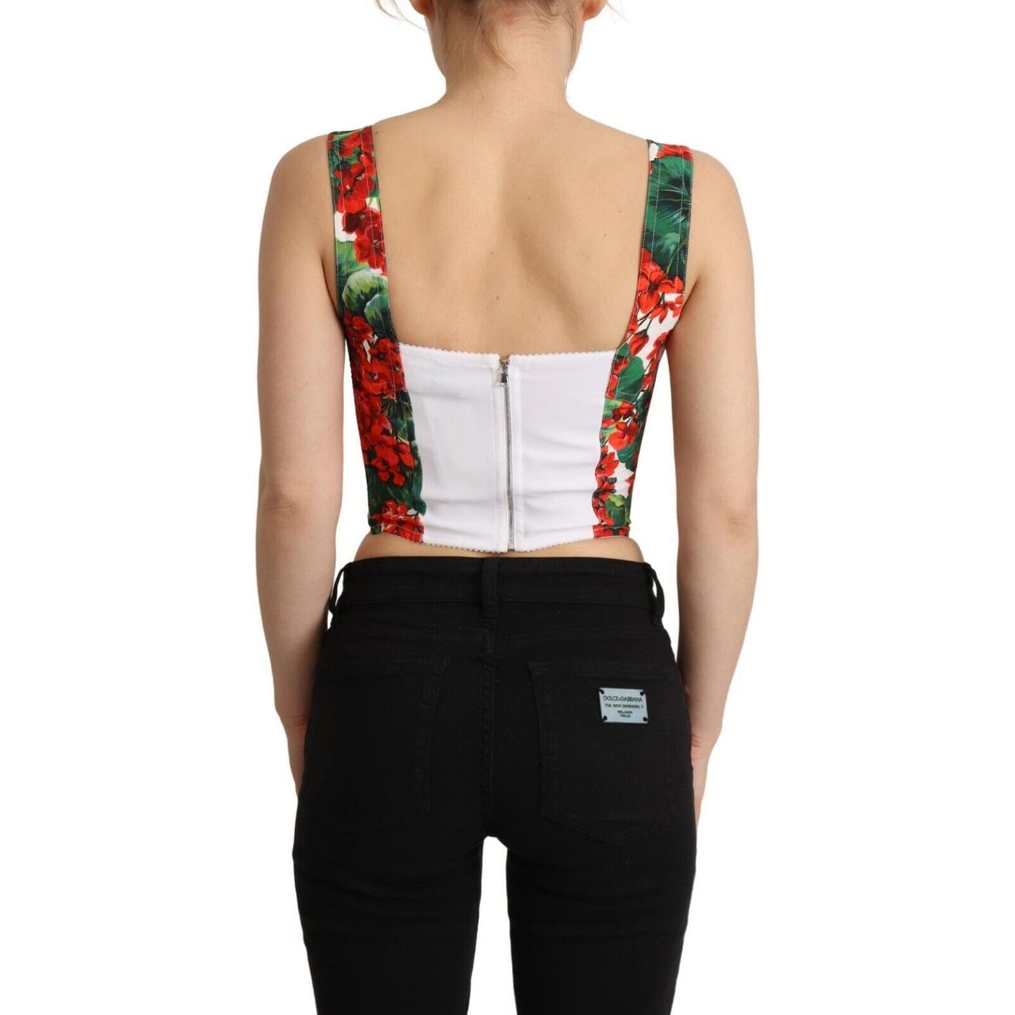 Dolce & Gabbana Elegant Red Cropped Top with Geranium Print red-geranium-print-viscose-sweetheart-cropped-top