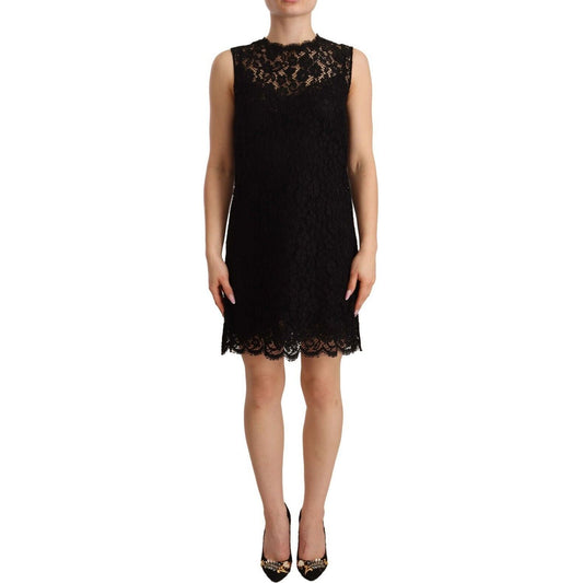 Dolce & Gabbana Elegant Floral Lace Sheath Dress in Black black-floral-lace-sheath-sleeveless-mini-dress