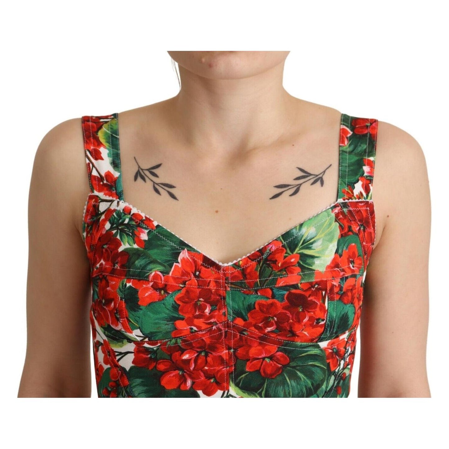 Dolce & Gabbana Elegant Red Cropped Top with Geranium Print red-geranium-print-viscose-sweetheart-cropped-top