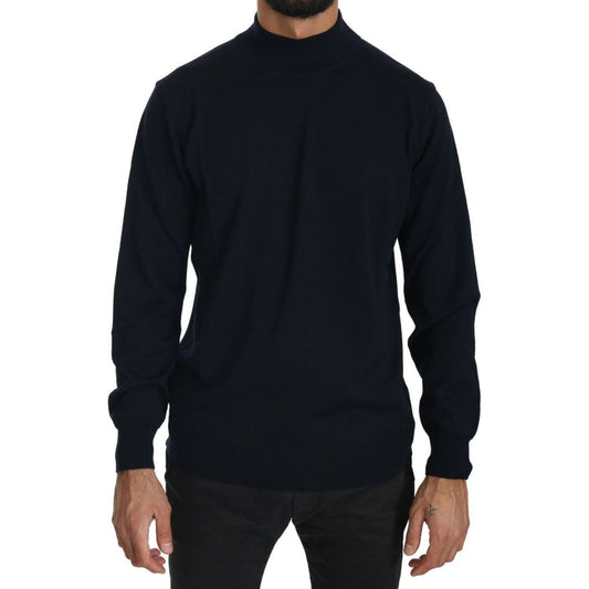 MILA SCHÖN Elegant Dark Blue Pullover Sweater dark-blue-crewneck-pullover-100-wool-sweater