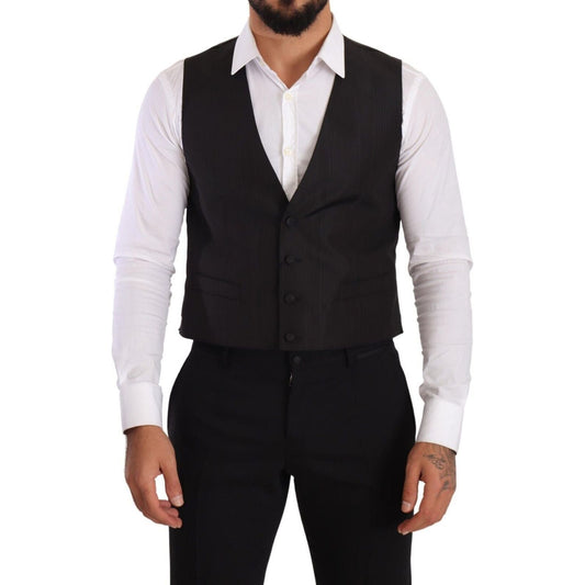 Dolce & Gabbana Elegant Gray Silk Dress Vest gray-silk-slim-fit-waistcoat-formal-vest