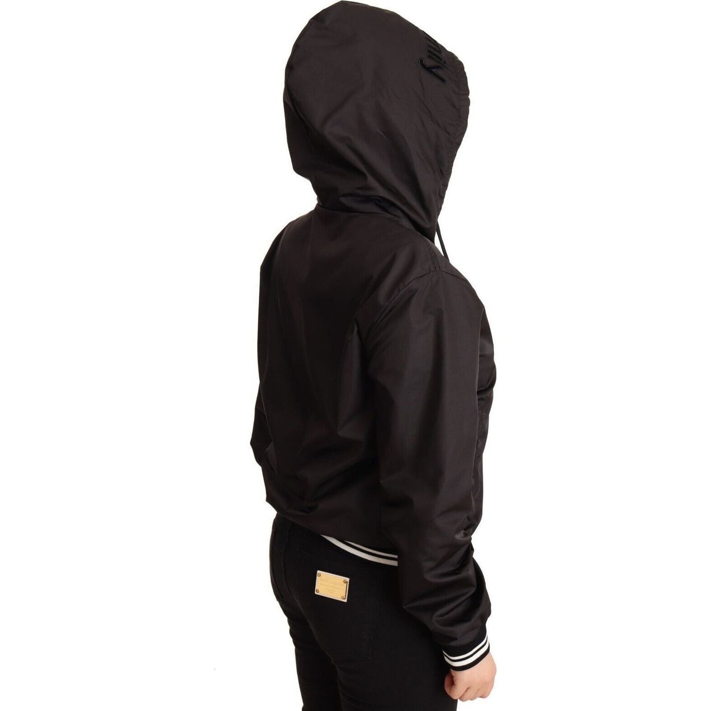 Dolce & Gabbana Elegant Black Bomber Jacket with Hood black-polyester-hooded-bomber-full-zip-jacket