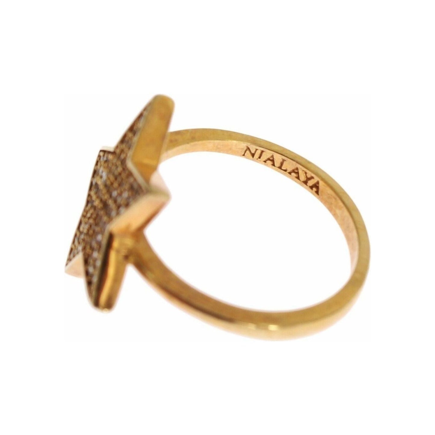 Nialaya Elegant Gold-Plated Sterling Silver Ring with CZ Crystals Ring star-gold-925-silver-womens-clear-ring