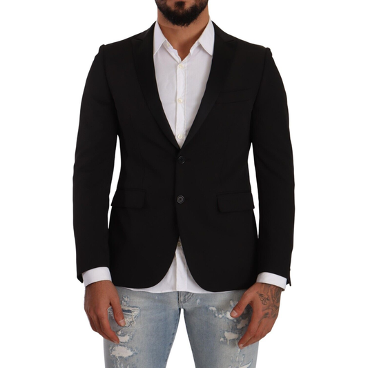 FRADI Elegant Black Slimfit Peak Lapel Blazer black-single-breasted-slim-fit-two-button-blazer