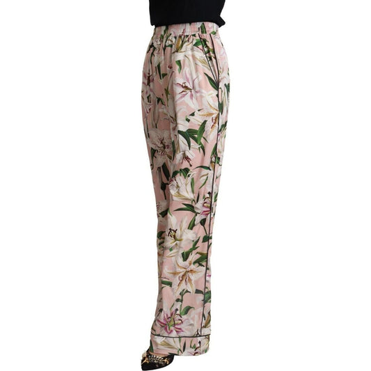 Dolce & Gabbana Elegant Wide Leg Floral Pants pink-lily-mid-waist-wide-leg-pants