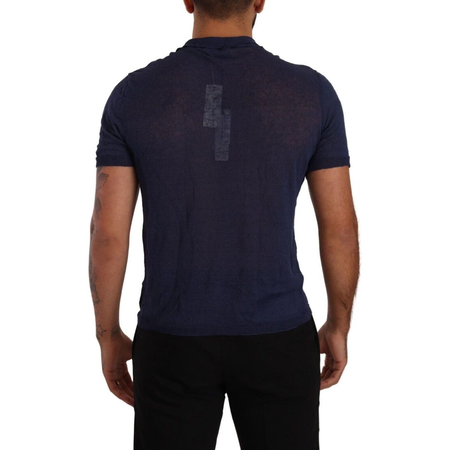 Daniele Alessandrini Navy Linen Blend Collared T-Shirt navy-blue-linen-collared-t-shirt s-l1600-7-18-228c3a01-2cc.jpg