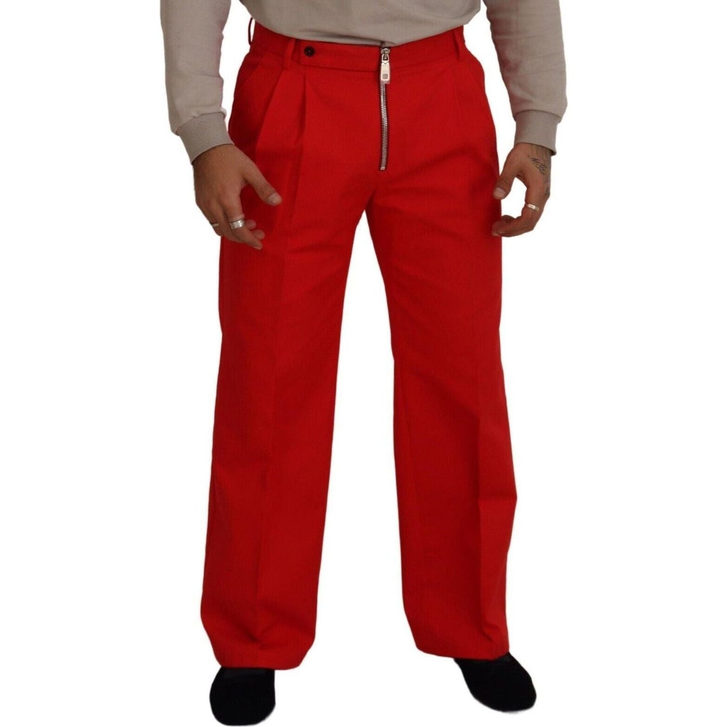 Dolce & Gabbana Stunning Red Mainline Cotton Pants red-straight-fit-men-trousers-cotton-pants