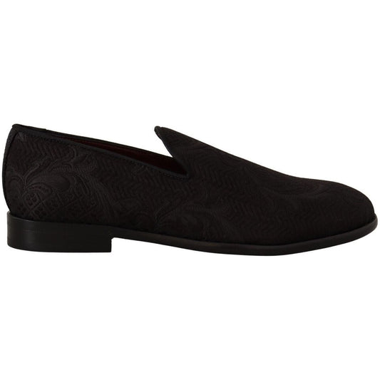 Dolce & Gabbana Black Floral Brocade Slippers black-floral-brocade-slippers-loafers-shoes