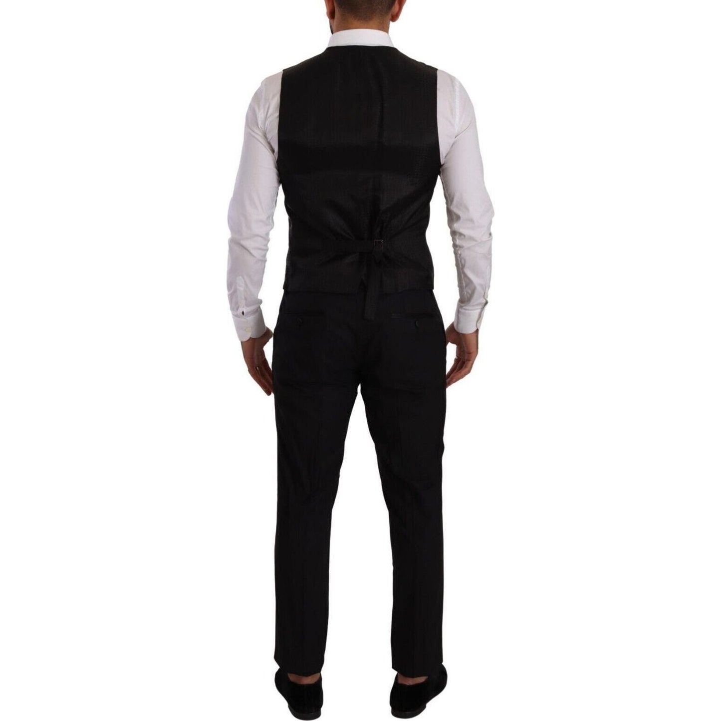 Dolce & Gabbana Elegant Black Three-Piece Martini Fit Suit black-martini-single-breasted-3-piece-suit