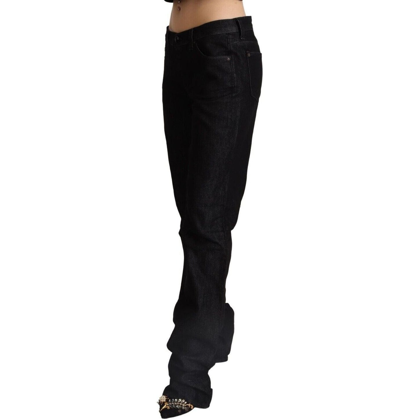 Ermanno Scervino Chic Straight Cut Low Waist Jeans black-low-waist-cotton-denim-straight-jeans