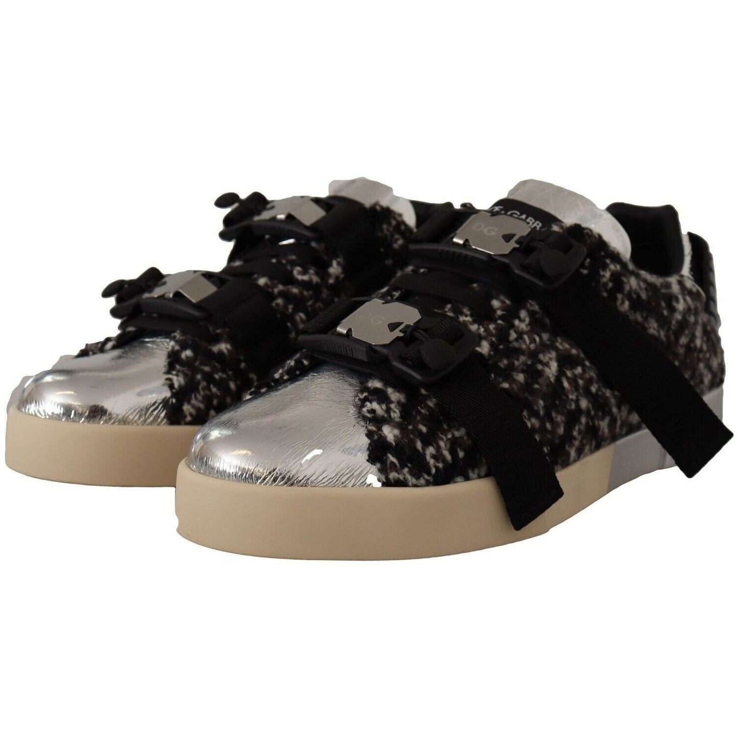 Dolce & Gabbana Silver Elegance Leather Sneakers silver-leather-brown-cotton-wool-sneakers-shoes s-l1600-7-4-629750bc-808.jpg