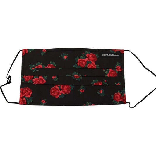 Dolce & Gabbana Elegant Floral Cotton Pleated Face Mask black-floral-pleated-elastic-ear-strap-one-size-face-mask