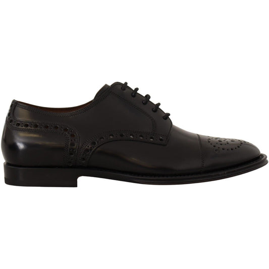 Dolce & Gabbana Elegant Wingtip Oxford Formal Shoes black-leather-wingtip-mens-formal-derby-shoes