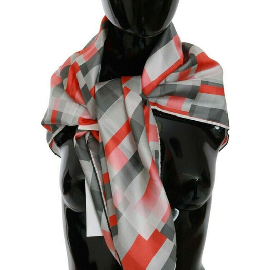 Costume National Elegant Silk Checkered Scarf in Gray and Red gray-red-silk-shawl-foulard-wrap-scarf-1