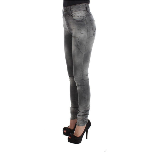 John Galliano Chic Gray Slim Fit Designer Jeans gray-wash-cotton-blend-slim-fit-denim-jeans-pants