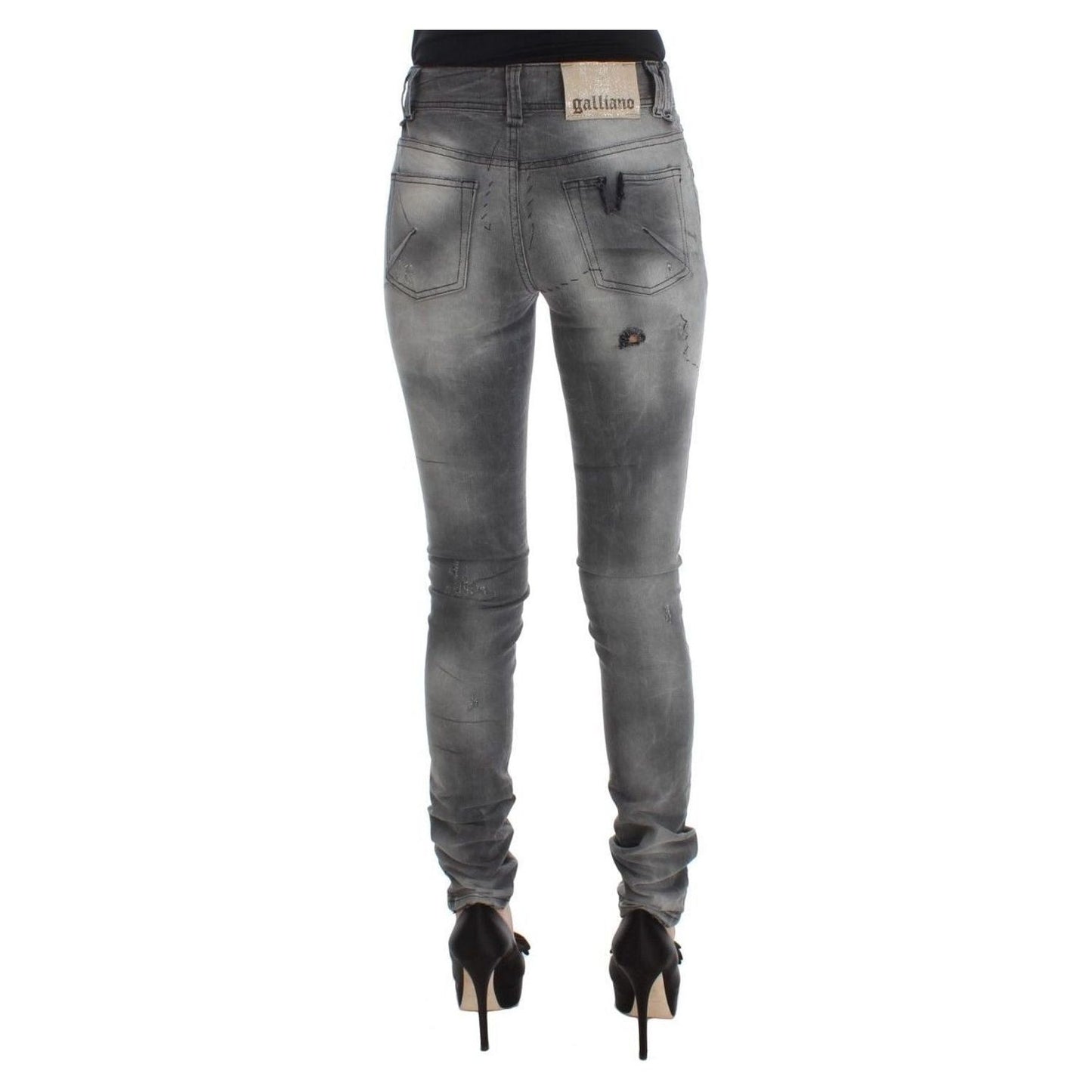 John Galliano Chic Gray Slim Fit Designer Jeans gray-wash-cotton-blend-slim-fit-denim-jeans-pants