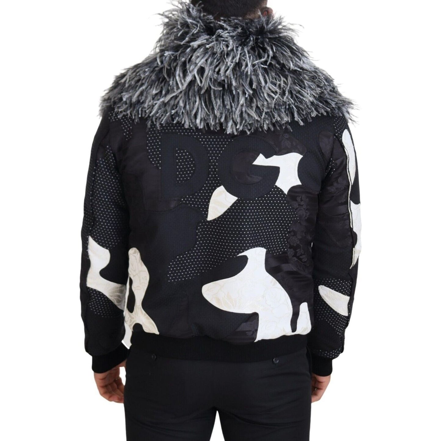 Dolce & Gabbana Elegant Shearling Zip Jacket in Black & White black-white-fur-shearling-full-zip-jacket