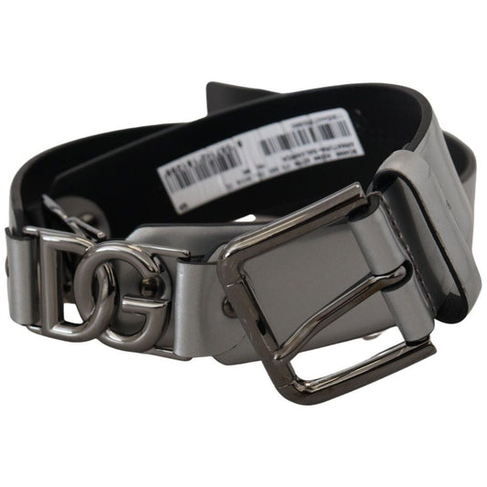 Dolce & Gabbana Chic Silver Leather Belt with Metal Buckle metallic-silver-leather-dg-logo-metal-buckle-belt