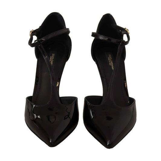 Dolce & GabbanaElegant Black Leather T-Strap Heels SandalsMcRichard Designer Brands£389.00