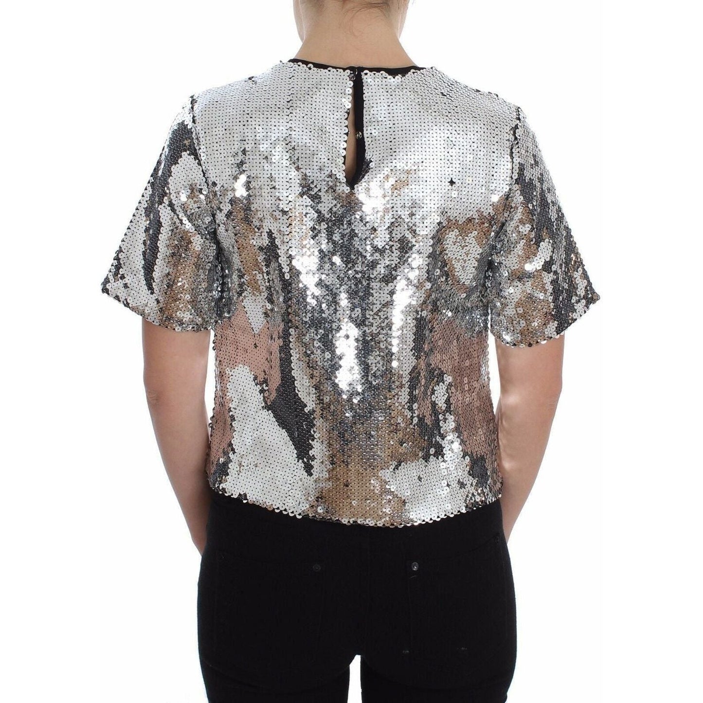 Dolce & Gabbana Sequined Elegance Blouse silver-sequined-crewneck-blouse-t-shirt-top-1